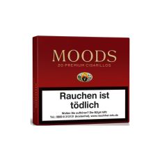 Schachtel Zigarillos Moods ohne Filter. Dunkelrote Packung mit goldenem Moods Logo.