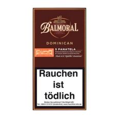 Zigarren Balmoral Zigarre Dominican Small Panatela. Braune Packung mit beiger Balmoral Aufschrift.