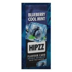 Aromakarten Hipzz Blueberry Cool Mint. Lila-schwarze Verpackung mit Blaubeeren in Eiswürfeln.