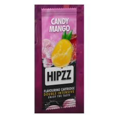 Aromakarten Hipzz Candy Mango. Rosa-schwarze Verpackung mit Mango und Bonbons.