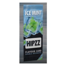 Aromakarte Hipzz Ice Mint. Blau-schwarze Verpackung mit Eiswürfel und Minze.