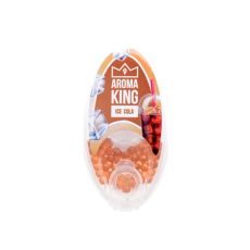 Packung Aromakugeln Aroma King Eis Cola. Braune Kugeln und Label mit Cola Getränk.