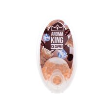 Packung Aromakugeln Aroma King Eiskaffee. Braunes Etikett mit Eiswürfel und Kaffeebohnen.