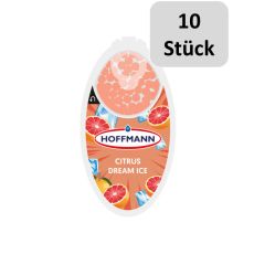 Packung Hoffmann Aromakugeln Citrus Dream Ice. Orange Packung mit Grapefrucht und zehn Stück Bottom.