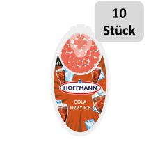 Packung Hoffmann Aromakugeln Cola Fizzy Ice. Braune Packung mit Cola Gläsern und Eiswürfel und zehn Stück Bottom.