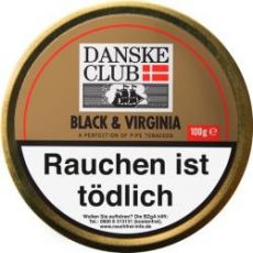 Dose Danske Club Pfeifentabak Black & Virginia 100g. Tabak für die Pfeife Danske Club Black & Virginia in der 100g Blechdose.