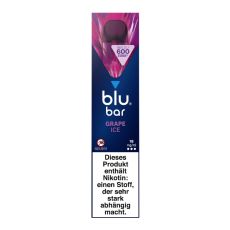 Packung blu bar E-Zigaretten Grape Ice. Blau-lila Schachtel mit weißer blu bar und lila Grape Ice Aufschrift.