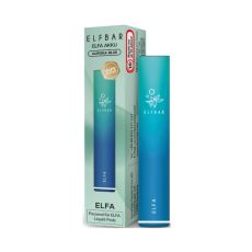 Elfbar E-Zigarette Elfa Akku Aurora Blue. Türkis-blaues Gerät in Pen-Optik mit hellblauer Verpackung.