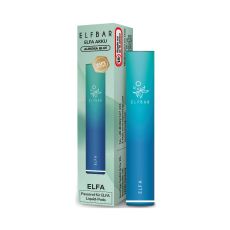 Elfbar E-Zigarette Elfa Akku Aurora Blue. Türkis-blaues Gerät in Pen-Optik mit hellblauer Verpackung.
