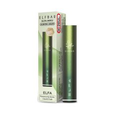 Elfbar E-Zigarette Elfa Akku Aurora Green. Glänzendes hell-dunkelgrünes Gerät in Pen-Optik mit grüner Verpackung.
