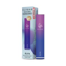 Elfbar E-Zigarette Elfa Akku Aurora Purple. Blau-lila Gerät in Pen-Optik mit hellblau-lila Verpackung.