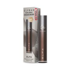 Elfbar E-Zigarette Elfa Akku Twilight Brown. Braun-silbernes Gerät in Pen-Optik mit braun marmoriete Verpackung.
