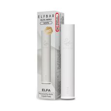 Elfbar E-Zigarette Elfa Akku White. Weißes Gerät in Pen-Optik mit hellgrauer Verpackung.