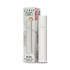 Elfbar E-Zigarette Elfa Akku White. Weißes Gerät in Pen-Optik mit hellgrauer Verpackung.