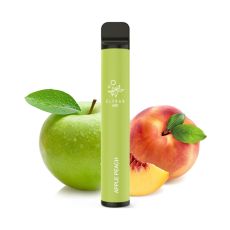 Elfbar 600 Einweg E-Zigarette Apple Peach. Hellgrünes Gerät mit Apfel und Pfirsich.