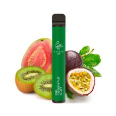 Elfbar 600 Einweg E-Zigarette Kiwi Passion Fruit Guava. Dunkelgrünes Gerät mit Kiwi, Guave und Passionsfrucht.