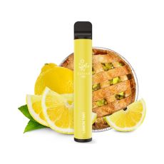 Elfbar 600 Einweg E-Zigarette Lemon Tart. Gelbes Gerät mit Zitronen und Kuchen.
