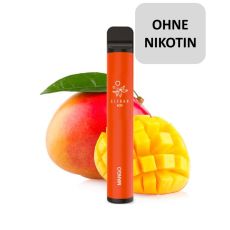 Einweg E-Zigaretten Elfbar 600 Mango. Oranges Gerät mit Mangofrüchten mit ohne Nikotin Buttom.