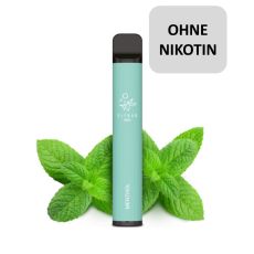Einweg E-Zigaretten Elfbar 600 Menthol. Mintgrünes Gerät mit Minzblättern und ohne Nikotin Buttom.