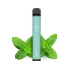 Einweg E-Zigaretten Elfbar 600 Menthol. Mintgrünes Gerät mit Minzblättern.