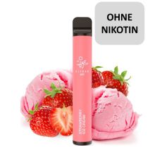 Packung Elfbar 600 Einweg E-Zigarette Strawberry Ice Cream 0mg/ml nikotinfrei. Rosa Gerät mit Erdbeeren und Eiskugeln.