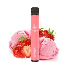 Packung Elfbar 600 Einweg E-Zigarette Strawberry Ice Cream 20mg/ml Nikotin. Rosa Gerät mit Erdbeeren und Eiskugeln.