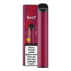 Packung Salt Switch Einweg E-Zigarette Cherry. Weinrotes Gerät mit rotem Salt Logo und Verpackung.