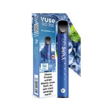 Packung Einweg E-Zigarette Vuse Go 700 Blueberry Ice. Blaues Gerät mit blauer Verpackung und Blauberren.