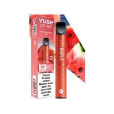 Packung Einweg E-Zigarette Vuse Go 700 Watermelon Ice. Blassrotes Gerät mit Wassermelone und Eis.