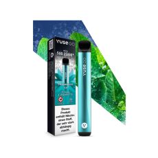 Packung Einweg E-Zigarette Vuse Go Peppermint Ice. Türkieses Gerät mit Minzblätter und Eis.