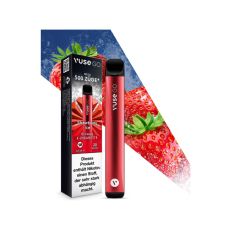 Packung Einweg E-Zigarette Vuse Go Strawberry Ice. Rotes Gerät mit Erdbeeren und Eis.