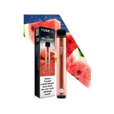 Packung Einweg E-Zigarette Vuse Go Watermelon Ice. Blassrotes Gerät mit Melone und Eis.