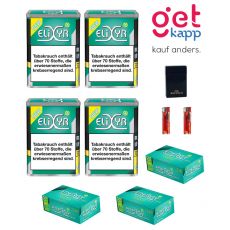 Sparset Angebot 4 x Elixyr+ Tabak Green Dose 115g Volumentabak, 3 x Energy Menthol Hülsen 110 Filterhülsen, 2 x Feuerzeug Einweg, 1 x Zigarettenbox