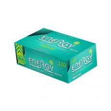Packung Energy+ Menthol Zigarettenhülsen - ehemals Elixyr+ mit einem Packungsinhalt von 110 Stück Filterhülsen. 110 Stück Energy+ (ehemals Elixyr+) Menthol Hülsen zum Stopfen.
