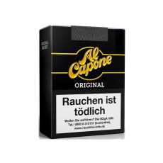 Schachtel Filterzigarillos Al Capone Pockets Filter Original  18 Stück. Schwarze Packung mit gelben Logo.