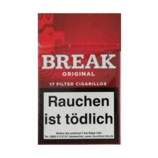 Schachtel Break Filterzigarillos Original rot/red mit einem Inhalt von 17 Stück Zigarillos. Break Filterzigarillos Original rot/red Stange mit 10 Packungen.