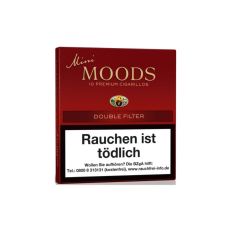 Schachtel Filterzigarillos Moods Mini Double Filter 10 Stück. Dunkelrote Packung mit Mini und Moods Aufschrift.