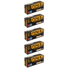 Gebinde Zigarettenhülsen Gizeh Full Flavor Extra . Fünf schwarze Packungen mit orangener Gizeh Aufschrift Full Flavor.