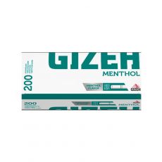 Packung Gizeh Menthol King Size Zigarettenhülsen mit einem Packungsinhalt von 200 Stück Filterhülsen. 200 Stück Gizeh Menthol King Size Hülsen zum Stopfen.
