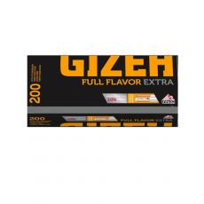 Packung Gizeh Full Flavor Extra Zigarettenhülsen mit einem Packungsinhalt von 200 Stück Filterhülsen. 200 Stück Gizeh Full Flavor Extra Hülsen zum Stopfen.