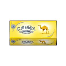 Packung Camel Zigarettenhülsen King Size 200. GElbe Schachtel mit grau-blauer Camel Aufschrift und Kamel.