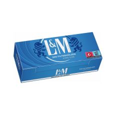 Packung Hülsen L&M blau 200 King Size. Blaue Packung mit weißem L&M Logo und blauen Löwen.