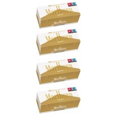 Gebinde Hülsen Marlboro Gold Extra 250. Vier gold-weiße Packungen mit Marlboro Aufschrift.