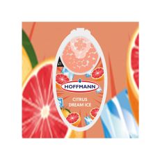 Packung Hoffmann Aromakugeln Citrus Dream Ice. Orange Packung mit Grapefrucht und orange blauen Hintergrund.
