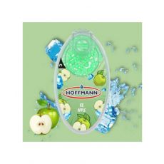 Packung Hoffmann Aromakugeln Ice Apple. Hellgrüne Packung mit Äpfeln und Eiswürfeln Hoffmann Logo.