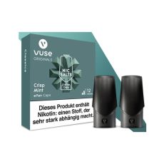 Packung Vuse ePEN Caps Crisp Mint 12mg/ml. Vuse ePEN Liquid Caps mit einem Inhalt von 2 Stück pro Packung mit je 2 ml Tabak-Liquid.