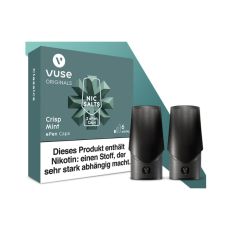 Packung Liquid Caps Vuse ePEN Crisp Mint 6mg/ml. Türkis-grüne Schachtel mit zwei Caps.