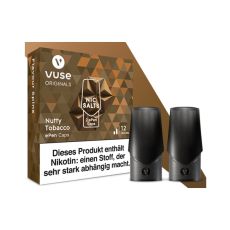 Packung Vuse ePEN Nutty Tobacco 12mg/ml. Vuse ePEN Liquid Caps mit einem Inhalt von 2 Stück pro Packung mit je 2 ml Tabak-Liquid.