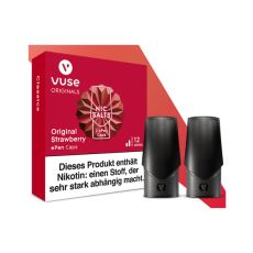 Packung Liquid Caps Vuse ePEN Original Strawberry 12mg/ml. Rote Schachtel mit zwei schwarzen Caps.