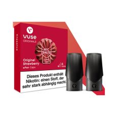Packung Liquid Caps Vuse ePEN Original Strawberry 6mg/ml. Rote Schachtel mit zwei schwarzen Caps.